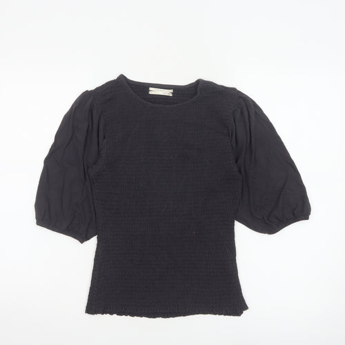 Anthropologie Women Black Puff Sleeve Tunic Blouse Size L