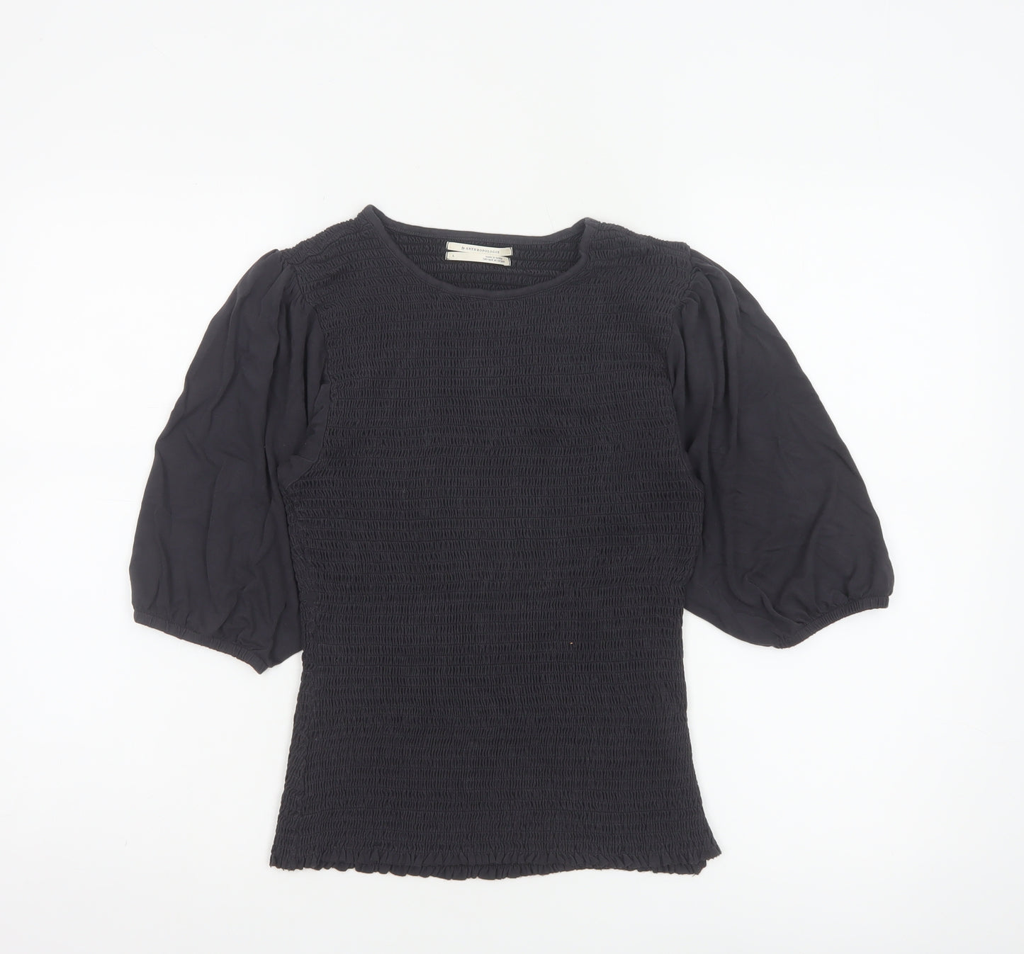 Anthropologie Women Black Puff Sleeve Tunic Blouse Size L