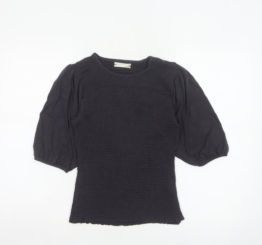 Anthropologie Women Black Puff Sleeve Tunic Blouse Size L