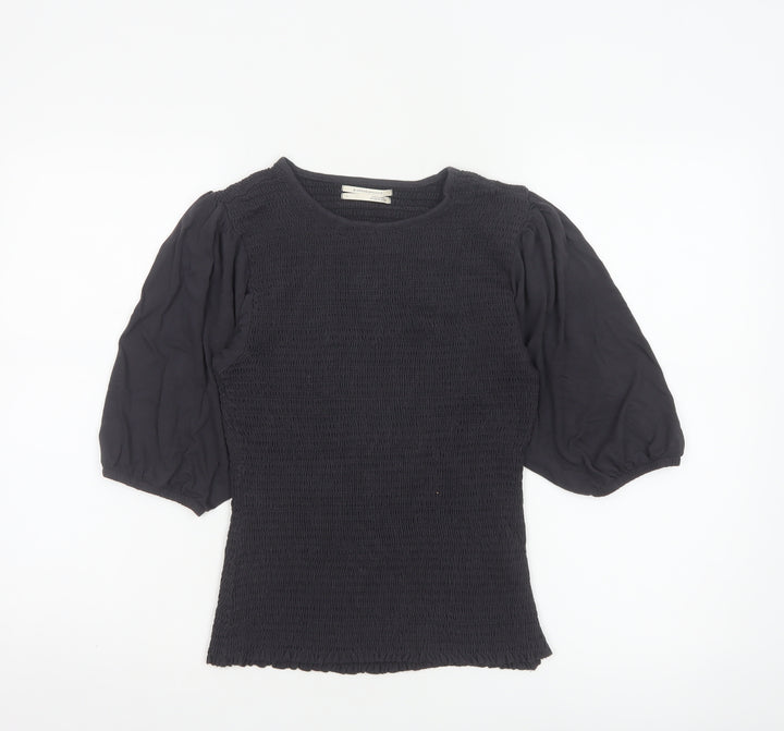 Anthropologie Women Black Puff Sleeve Tunic Blouse Size L