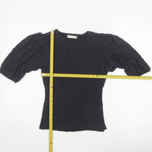 Anthropologie Women Black Puff Sleeve Tunic Blouse Size L