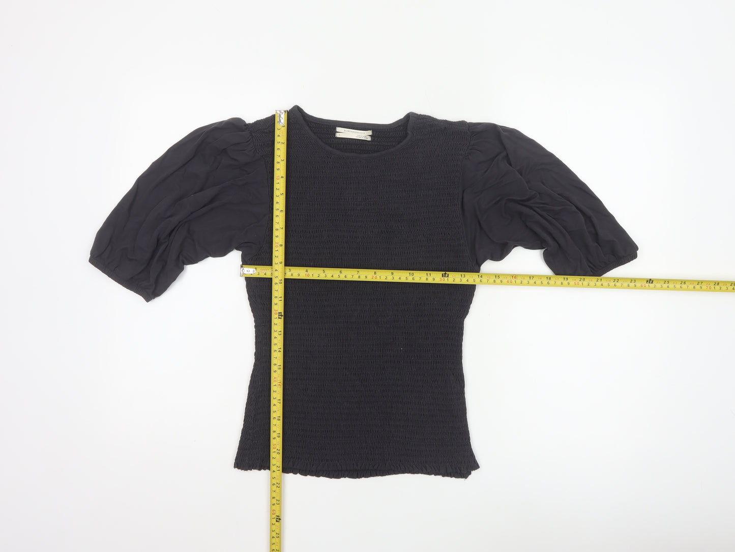 Anthropologie Women Black Puff Sleeve Tunic Blouse Size L