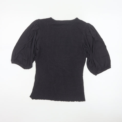 Anthropologie Women Black Puff Sleeve Tunic Blouse Size L