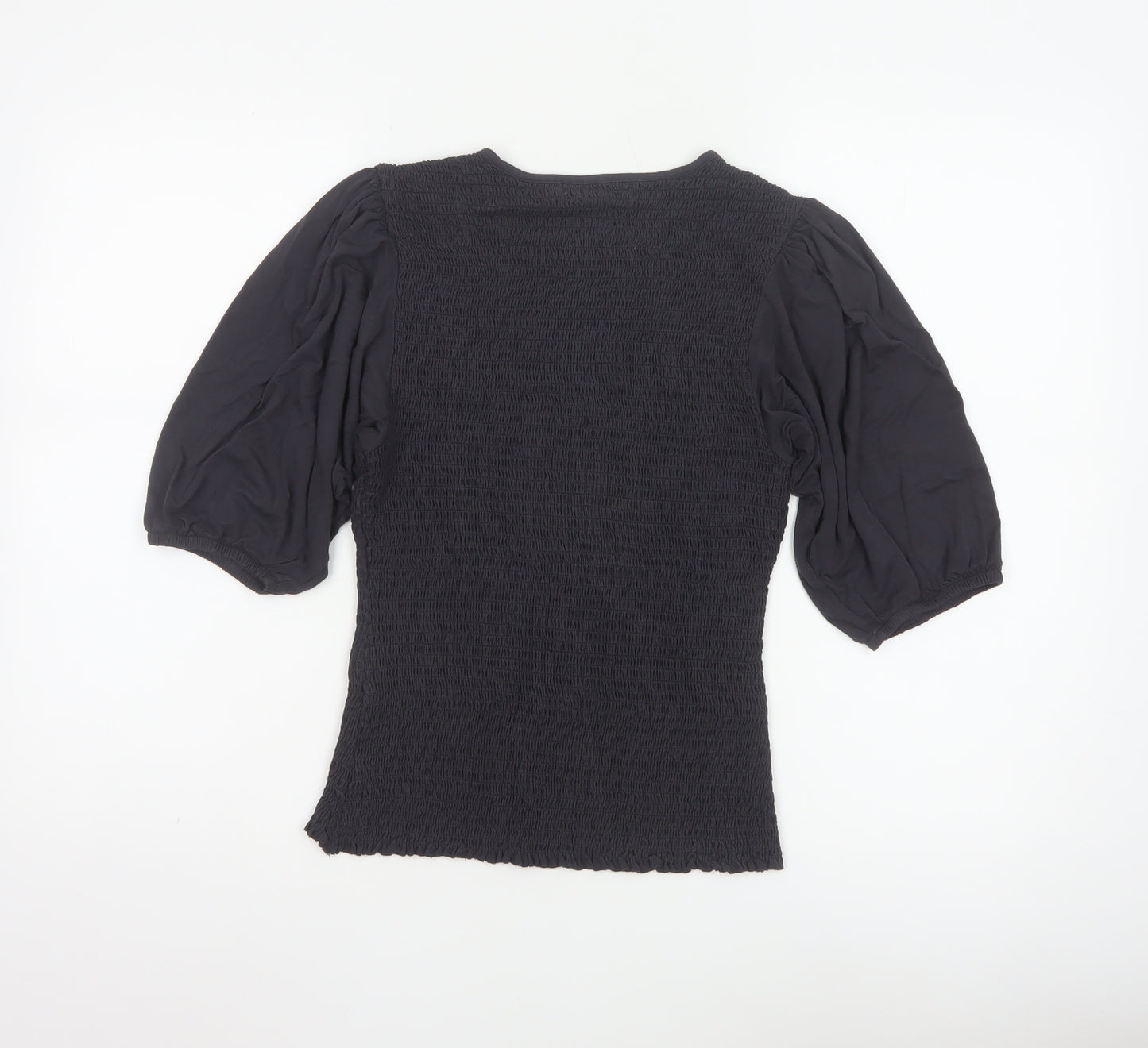 Anthropologie Women Black Puff Sleeve Tunic Blouse Size L