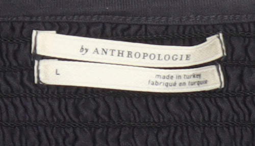 Anthropologie Women Black Puff Sleeve Tunic Blouse Size L
