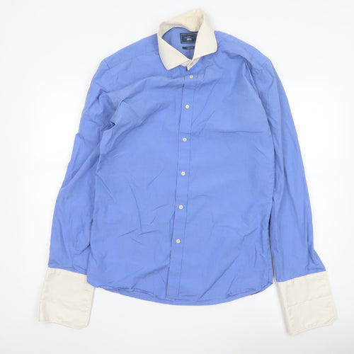 Moss 1851 Men's Blue Tailored Fit Button-Up Shirt Size 16.5 Long Sleeve
