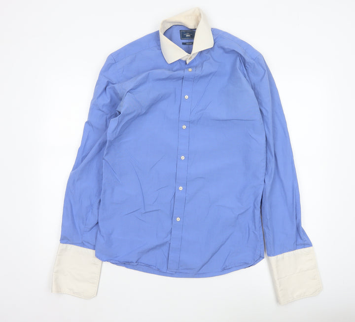 Moss 1851 Men's Blue Tailored Fit Button-Up Shirt Size 16.5 Long Sleeve