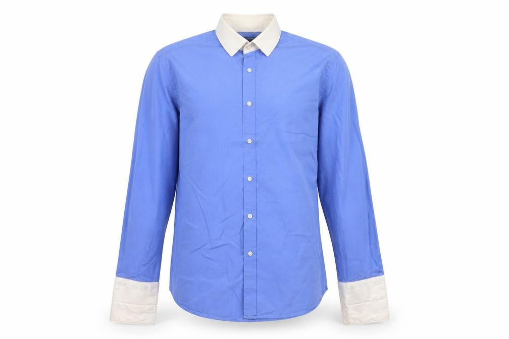 Moss 1851 Men's Blue Tailored Fit Button-Up Shirt Size 16.5 Long Sleeve