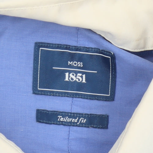 Moss 1851 Men's Blue Tailored Fit Button-Up Shirt Size 16.5 Long Sleeve