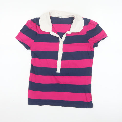 Topshop Women's Multicoloured Striped Cotton Polo Shirt Size 10