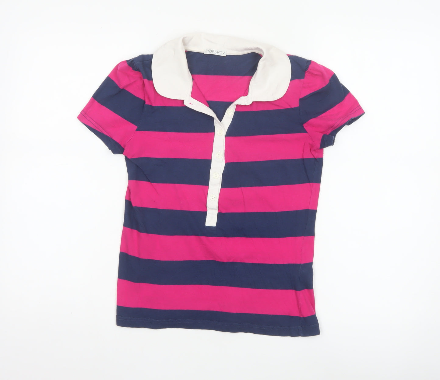 Topshop Women's Multicoloured Striped Cotton Polo Shirt Size 10