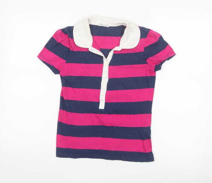Topshop Women's Multicoloured Striped Cotton Polo Shirt Size 10