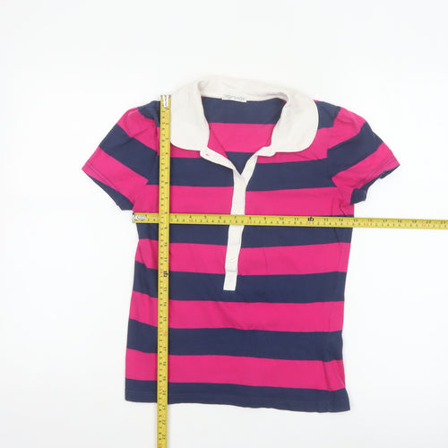 Topshop Women's Multicoloured Striped Cotton Polo Shirt Size 10