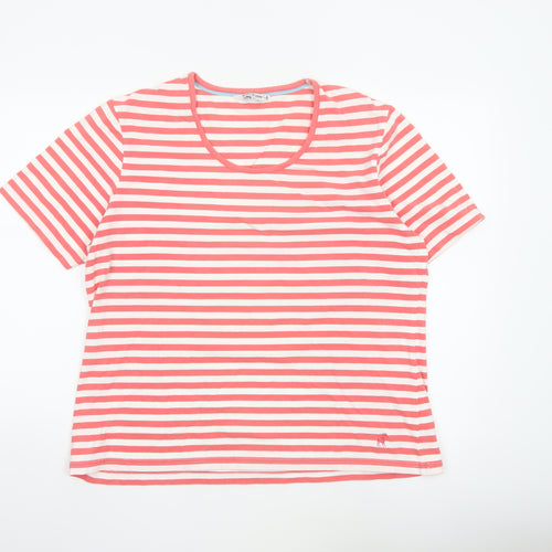 Tulchan Womens Pink Striped Cotton Stretch Short Sleeve T-Shirt 2XL