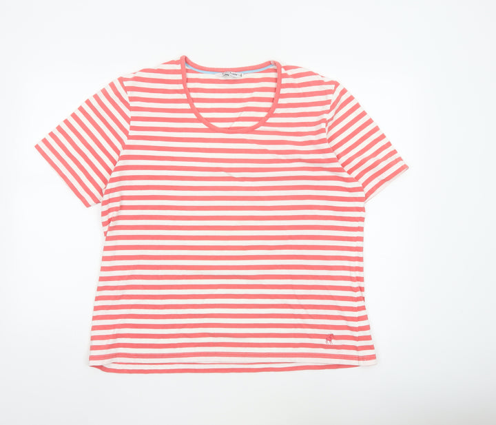 Tulchan Womens Pink Striped Cotton Stretch Short Sleeve T-Shirt 2XL