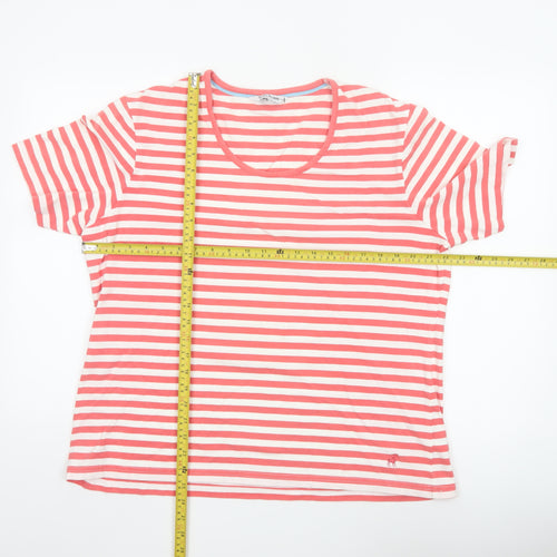 Tulchan Womens Pink Striped Cotton Stretch Short Sleeve T-Shirt 2XL