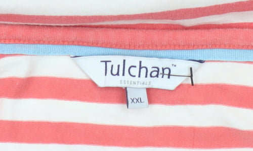 Tulchan Womens Pink Striped Cotton Stretch Short Sleeve T-Shirt 2XL