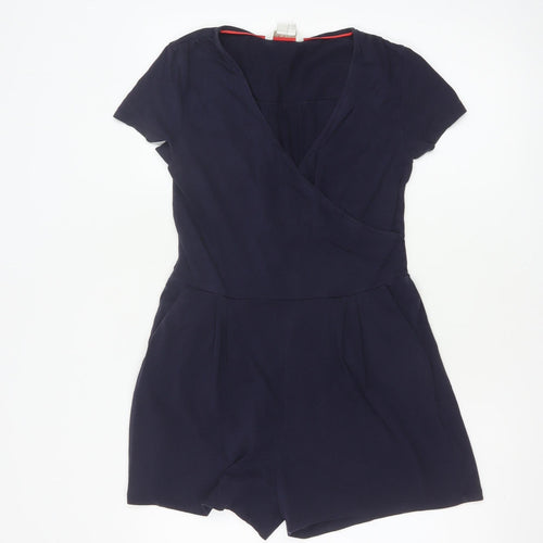 Boden Women's Navy Blue Short Sleeve Wrap Playsuit UK 8P Cotton Blend