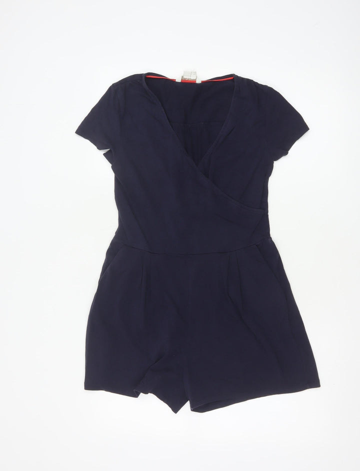 Boden Women's Navy Blue Short Sleeve Wrap Playsuit UK 8P Cotton Blend