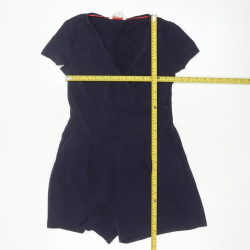 Boden Women's Navy Blue Short Sleeve Wrap Playsuit UK 8P Cotton Blend