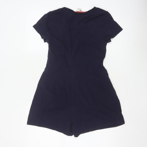 Boden Women's Navy Blue Short Sleeve Wrap Playsuit UK 8P Cotton Blend