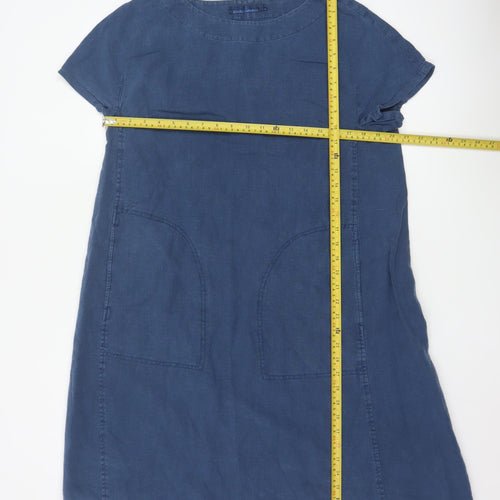 Seasalt Cornwall Women Blue Linen Shift Dress Size 14 Short Sleeve