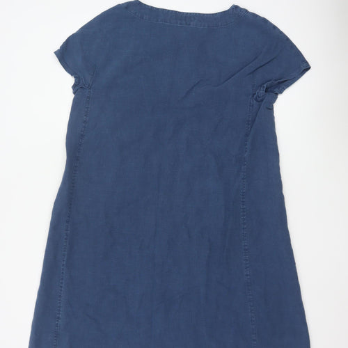 Seasalt Cornwall Women Blue Linen Shift Dress Size 14 Short Sleeve