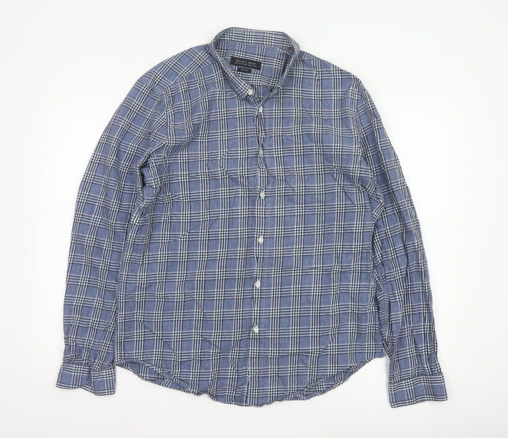 Zara Man Blue Check Slim Fit Button-Up Shirt Men’s XL Long Sleeve