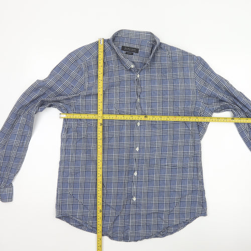 Zara Man Blue Check Slim Fit Button-Up Shirt Men’s XL Long Sleeve