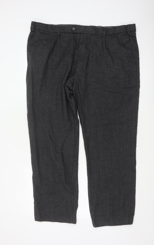 Marks and Spencer Men's Grey Wool Blend Regular Fit Trousers 44W 31L