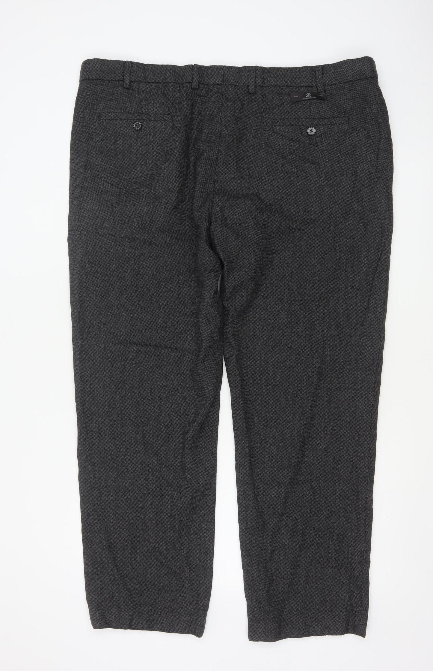 Marks and Spencer Men's Grey Wool Blend Regular Fit Trousers 44W 31L