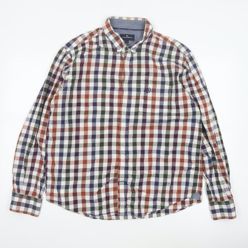 Marks and Spencer Blue Harbour Men's Multicoloured Check Cotton Long Sleeve Shirt L