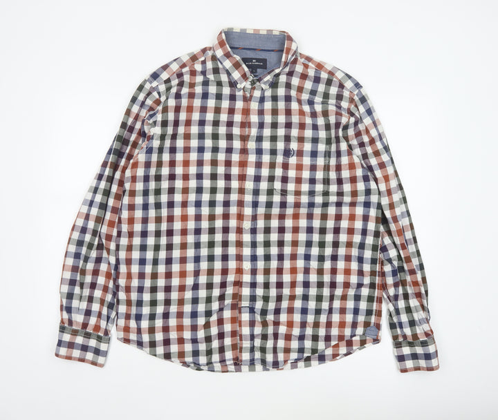 Marks and Spencer Blue Harbour Men's Multicoloured Check Cotton Long Sleeve Shirt L
