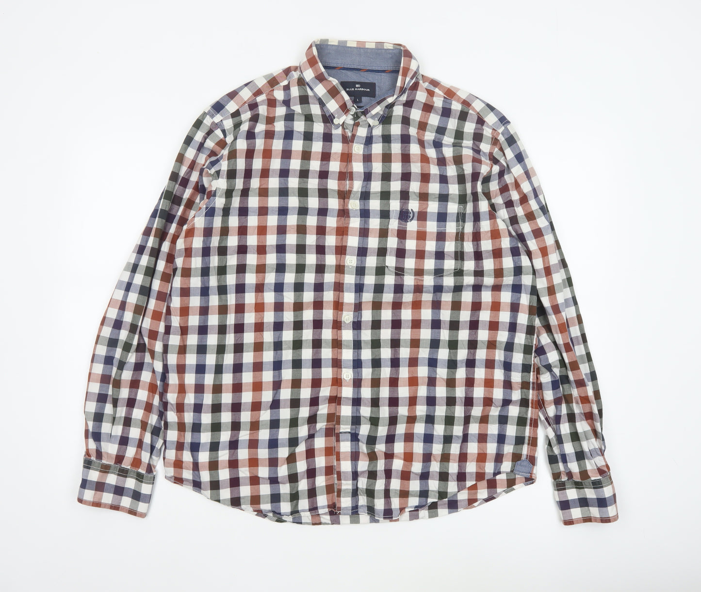 Marks and Spencer Blue Harbour Men's Multicoloured Check Cotton Long Sleeve Shirt L