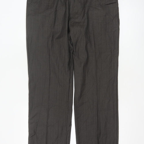 Next Men's Brown Pinstripe Regular Fit Dress Trousers 34R