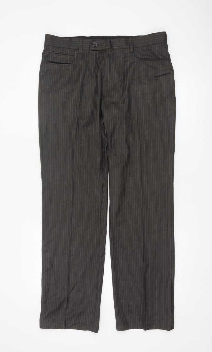 Next Men's Brown Pinstripe Regular Fit Dress Trousers 34R