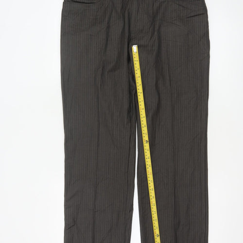 Next Men's Brown Pinstripe Regular Fit Dress Trousers 34R