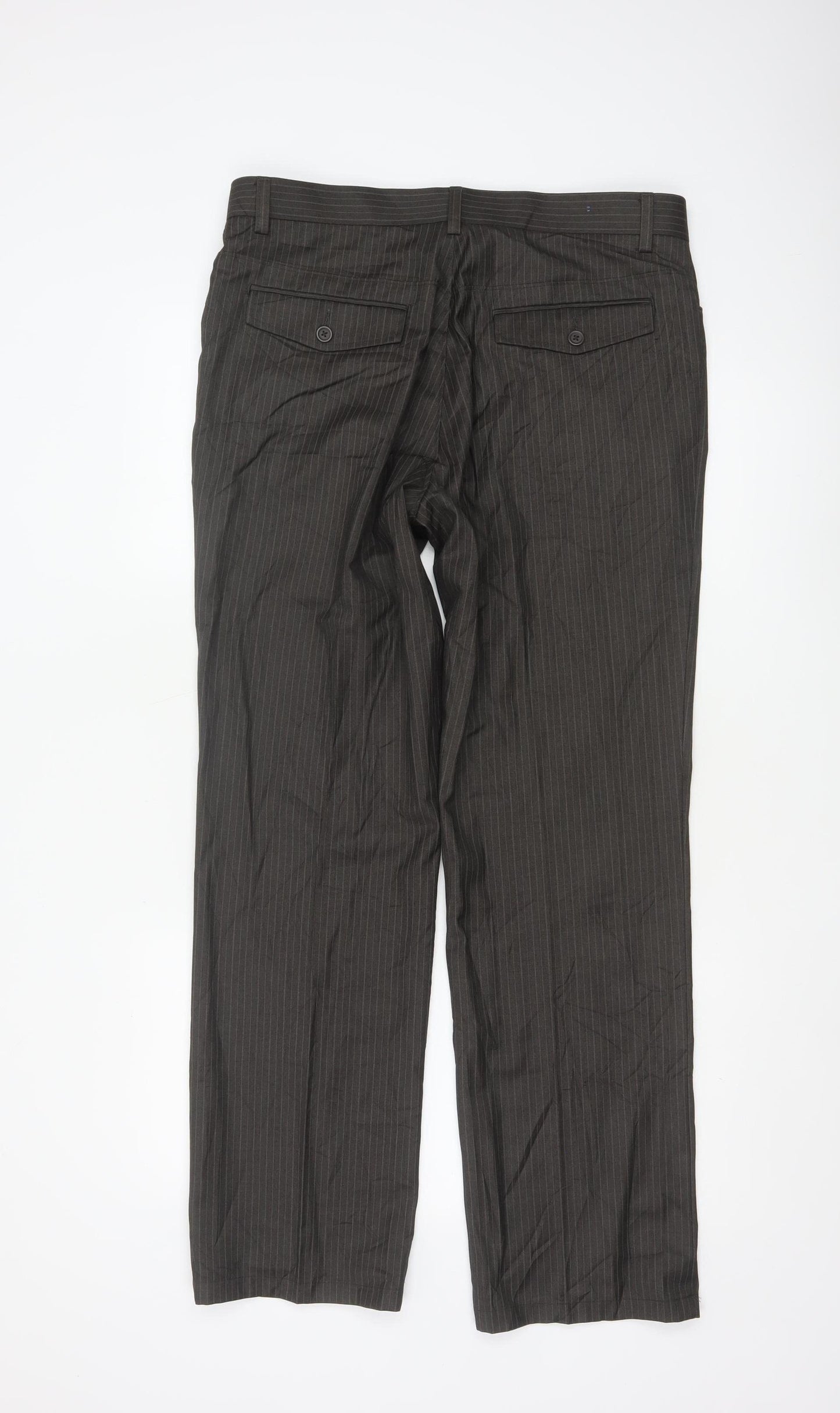 Next Men's Brown Pinstripe Regular Fit Dress Trousers 34R