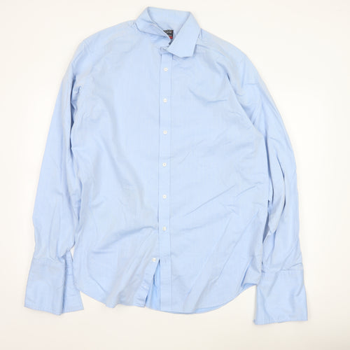 Thomas Nash Men's Blue 16.5in 42cm Pure Cotton Long Sleeve Dress Shirt