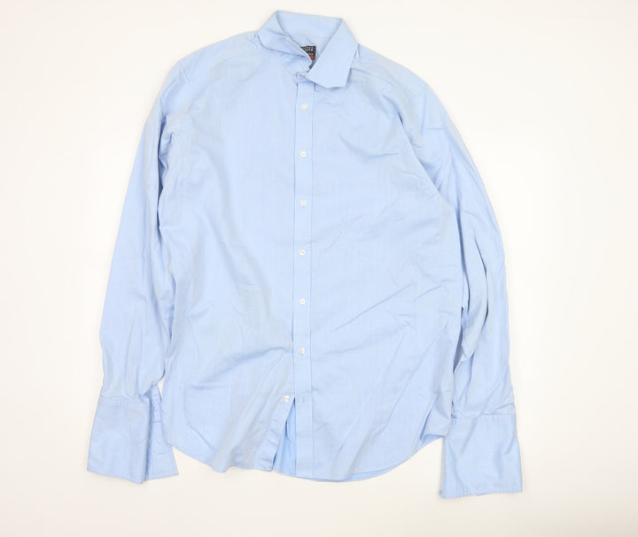 Thomas Nash Men's Blue 16.5in 42cm Pure Cotton Long Sleeve Dress Shirt
