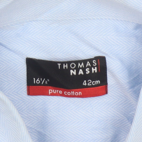 Thomas Nash Men's Blue 16.5in 42cm Pure Cotton Long Sleeve Dress Shirt
