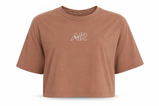 Front view of Nike Women's Brown Cropped Slim Fit Air T-Shirt XL