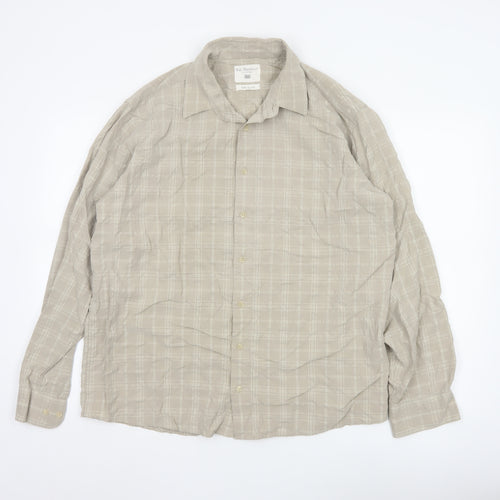 Bar Harbour Men's Beige Check Long Sleeve Button-Up Shirt L