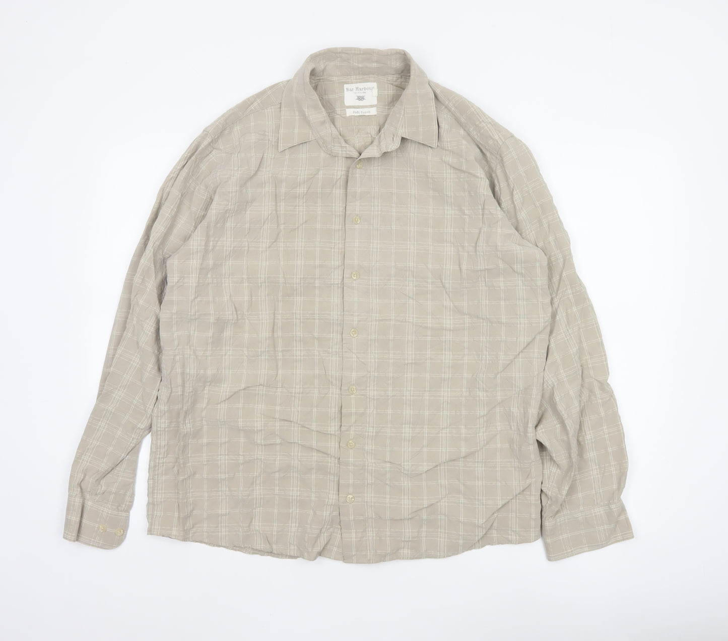 Bar Harbour Men's Beige Check Long Sleeve Button-Up Shirt L