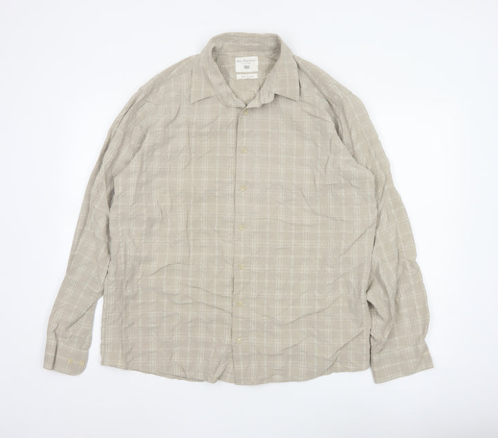 Bar Harbour Men's Beige Check Long Sleeve Button-Up Shirt L