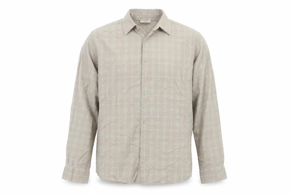 Front view of Bar Harbour Men's Beige Check Long Sleeve Button-Up Shirt L