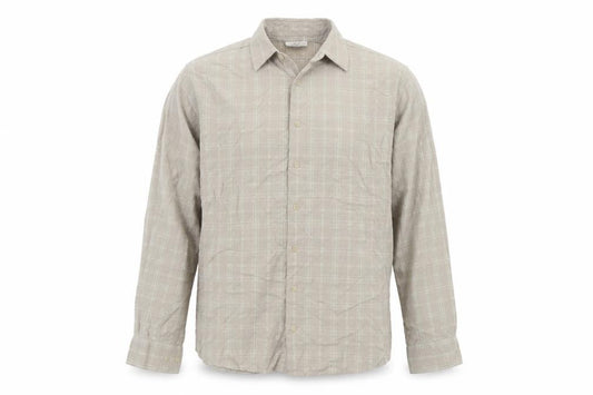 Front view of Bar Harbour Men's Beige Check Long Sleeve Button-Up Shirt L