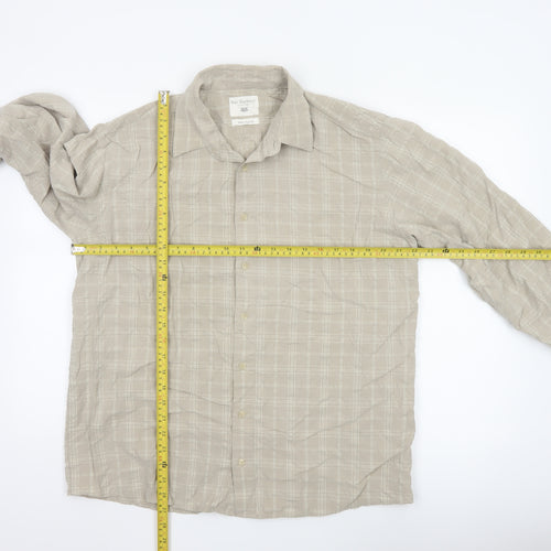 Bar Harbour Men's Beige Check Long Sleeve Button-Up Shirt L