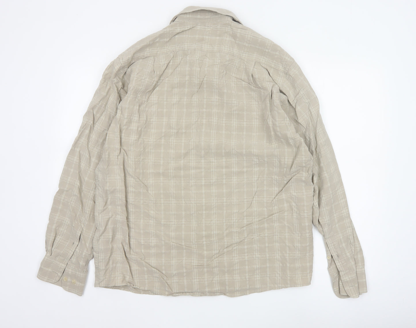 Bar Harbour Men's Beige Check Long Sleeve Button-Up Shirt L