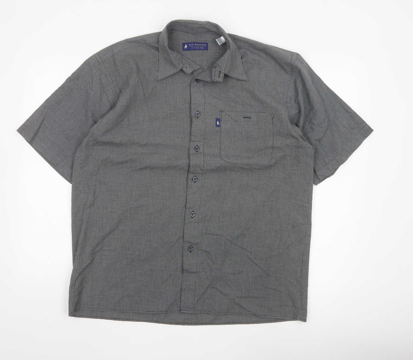 Bar Harbour by Double Two Men's Grey Check Short Sleeve Button-Up Shirt Size M